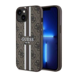 Coque telephone - bumper telephone Guess GUHMP14SP4RPSW Coque rigide pour iPhone 14 61 Marron à rayures imprimées 4G
