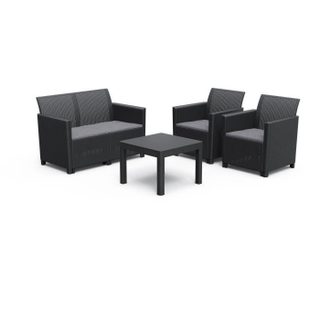 Salon de jardin en résine imitation rotin tressé - Noir - Avec table basse - KETER - 4 personnes - MARIE