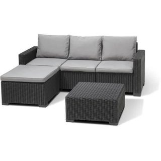 Salon de jardin en résine imitation rotin tressé - Gris graphite - Avec pouf et table basse - KETER - 4 personnes - CALIFORNIA