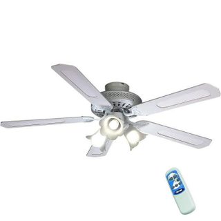 Ventilateur plafond réversible FARELEK BALEARES + Télécommande- Ø 132 cm 5 pales blanc et cannage - 3x60W E27