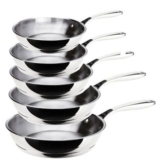 Lot de 5 poêles - INOXIBAR - Manche ergonomique - Acier inoxidable - Tous feux dont induction - 20 24 26 28 et 32 cm