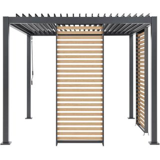 Ensemble GAYA - Pergola bioclimatique 300x300xH240 cm avec 2 persiennes - Aluminium et acier - Gris et imitation bois