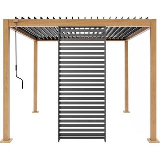 Ensemble GAYAB - Pergola bioclimatique 300x300xH240 cm avec 1 persienne - Aluminium et acier - Gris et imitation bois