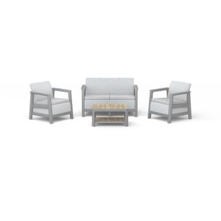 Salon bas de jardin - Résine - 4 personnes - Keter - Scandi Linea - Table 2 plateaux imitation bois - Imitation canage beige