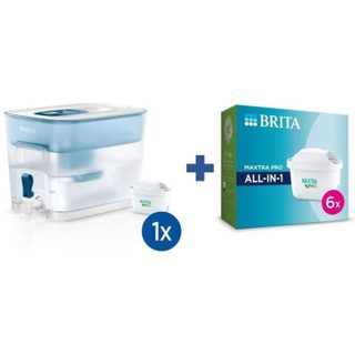 Distributeur deau filtrée Flow BRITA bleu + Pack de 6 cartouches MAXTRA PRO All-In-1