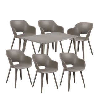 Ensemble repas de jardin rectangulaire - 1 table LIMA 160 cm cappucino et 6 fauteuils AKOLA cappucino