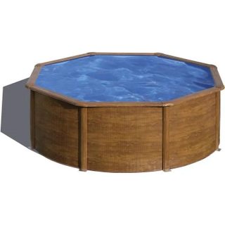 GRE  -Piscine ronde acier Ø370m x H: 122m - Imitation bois - Skimmer flottant à cartouche et Robot nettoyeur