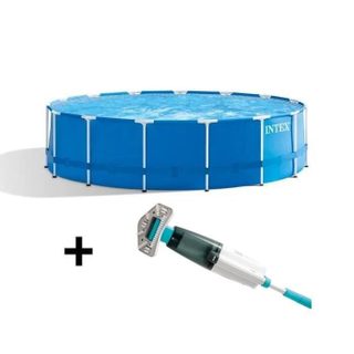 Kit Piscine hors sol tubulaire INTEX - Metal Frame - 457 x 122 cm - Ronde (Pompe bâche tapis de sol échelle) + Nettoyeur Intex