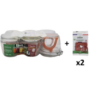 Lot de 6 bocaux à armature + 20 joints + 10 étiquettes - LE PRATIQUE - 350 ml