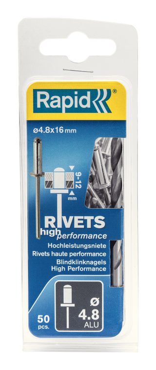 Lot de 50 rivets aluminium Diam.4.8 x H.16 mm RAPID