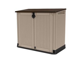 Keter C de rangement extérieur en résine 880 litres Beige et marron- Malle de jardin sans vérins