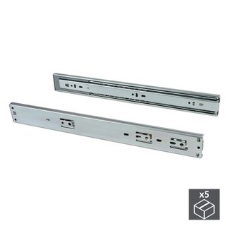 Lot de 5 paires de coulisses à billes pour tiroir à sortie totale 45 mm x L 450 mm avec fermeture amortie