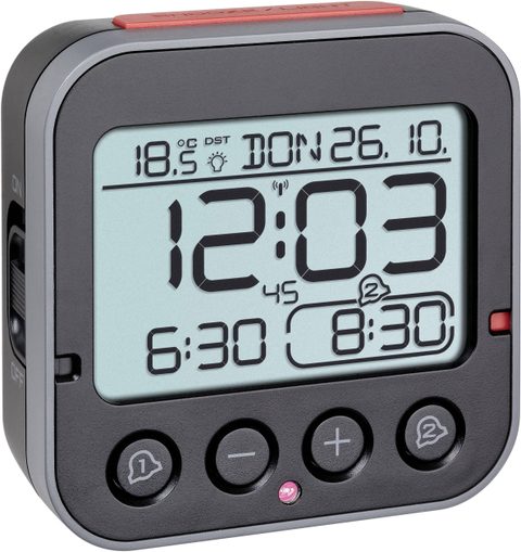TFA Dostmann 60.2550.01 radiopiloté(e) Réveil noir Heures de réveil 2 grand écran