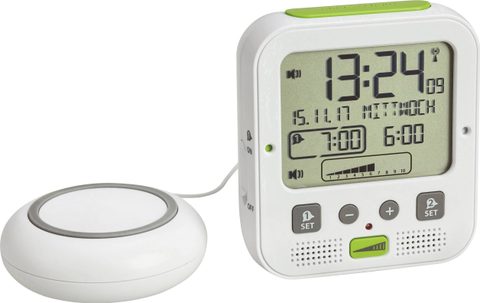 TFA Dostmann Réveil radiopiloté 60.2538.02 et vert, double alarme, affichage 24h