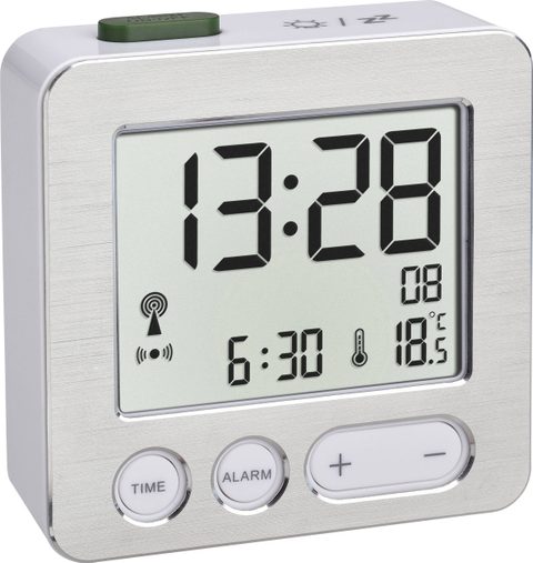 TFA Dostmann 60.2545.54 radiopiloté(e) Réveil argent, aluminium (brossé) Heures de réveil 1
