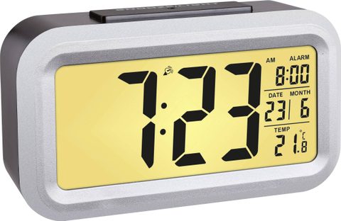 TFA Dostmann Réveil radiopiloté LUMIO PLUS 60.2553.01 - noir et argent, écran LCD rétroéclairé