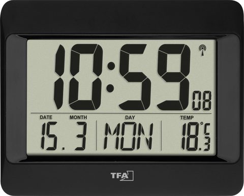 TFA Dostmann Horloge murale 60.4519.01 radiopiloté(e) 21.5 cm x 2.6 cm x 16 cm noir grand écran