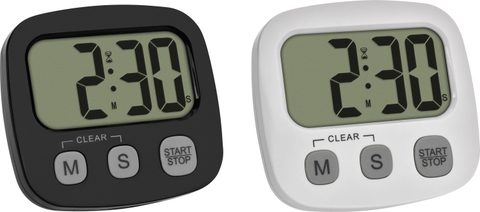 TFA Dostmann 2er Set Digitaler Timer mit Stoppuhr und Uhrzeit Chronomètre noir, blanc numérique