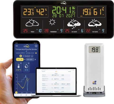 TFA Dostmann TFA.me ID-07 35.8107.01 Station météo connectée Prévisions météorologiques 4 jours Nombre de capteurs max. 50