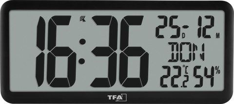 TFA Dostmann Horloge murale 60.4525.01 radiopiloté(e) 356 mm x 161 mm x 27 mm noir grand écran