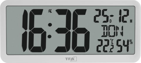 TFA Dostmann Horloge murale 60.4525.02 radiopiloté(e) 356 mm x 27 mm x 161 mm blanc grand écran