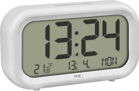 TFA Dostmann 60.2052.02 à quartz Réveil blanc Heures de réveil 2 grand écran, sonnerie de réveil très puissante