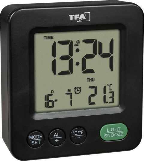 TFA Dostmann 60.2567.01 radiopiloté(e) Réveil noir Heures de réveil 1