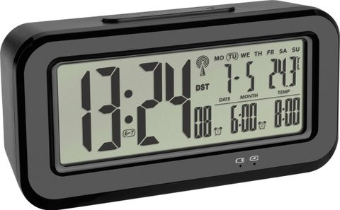 TFA Dostmann 60.2554.01 radiopiloté(e) Réveil noir Heures de réveil 2 grand écran