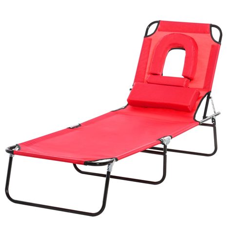 Outsunny Bain de soleil pliable transat inclinable 4 positions chaise longue de lecture 3 coussins fournis