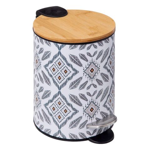5Five Poubelle de salle de bains 3L motifs apaches et couvercle bambou ø17 x H.23 cm