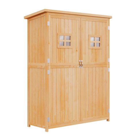 Outsunny Abri de jardin armoire de jardin sur pied 128L x 50l x 164H cm 2 étagères 2 portes 2 fenêtres toit bitumé bois sapin