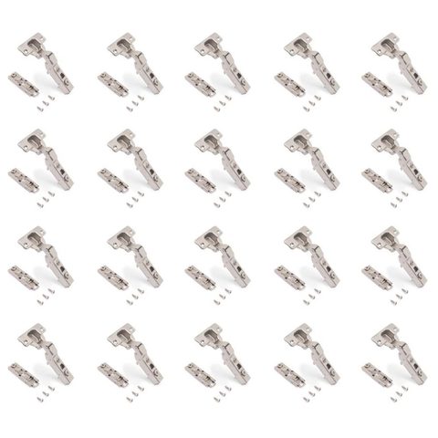 Emuca Lot de 20 charnières coudées X91 à fermeture amortie avec embases droite à visser - Hauteur 1 - Acier - Nickelé