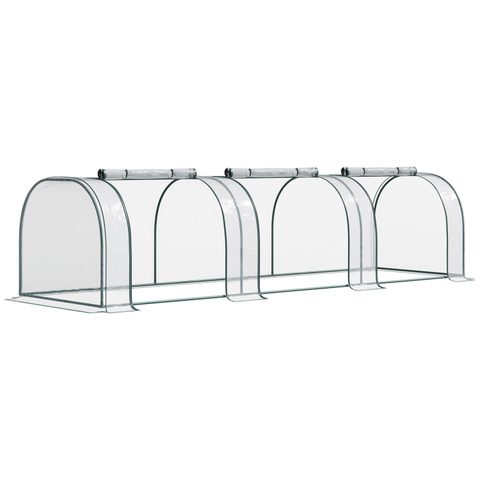 Outsunny Serre de jardin tunnel 3,5L x 1l x 0,8H m 3 portes zippées bâche PVC transparent métal époxy