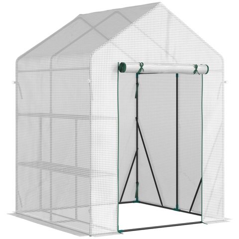 Outsunny Serre de jardin 2 tablettes dim. 1,43L x 1,43l x 1,95H m porte déroulante acier PE haute densité 140 g/m²