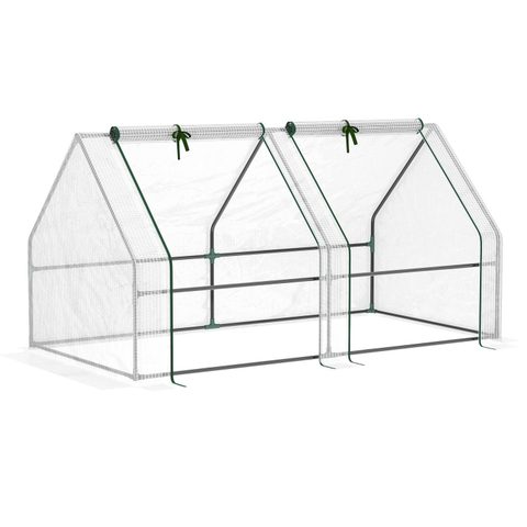 Outsunny Mini serre de jardin serre à tomates 180L x 90l x 90H cm acier PE haute densité 140 g/m² anti-UV 2 fenêtres avec zip enroulables