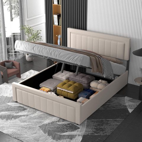 Concept Usine Lit c 160x200cm en velours beige NASHVILLE