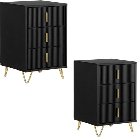 Sobuy Set de 2 Chevets avec 3 Tiroirs Noir 40x36x63 cm FBT115-L-SCHx2