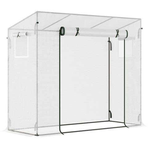 Outsunny Serre de jardin 2 fenêtres moustiquaires porte enroulable zippée dim. 200 x 76 x 168 cm acier PE
