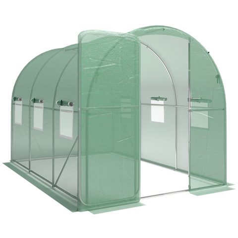 Outsunny Serre tunnel de jardin 6m² porte et 8 fenêtres bâche PE 140 g/m²