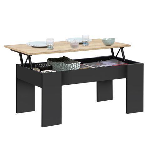 Id Market Table basse plateau relevable rectangulaire tara bois noir et imitation hêtre