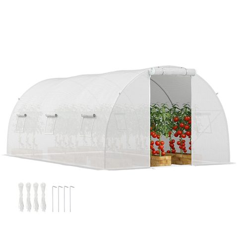 Outsunny Serre tunnel 13,5 m² dim. 4,5 x 3 x 2 m - 6 fenêtres, porte zippée enroulable - acier galvanisé PE haute densité
