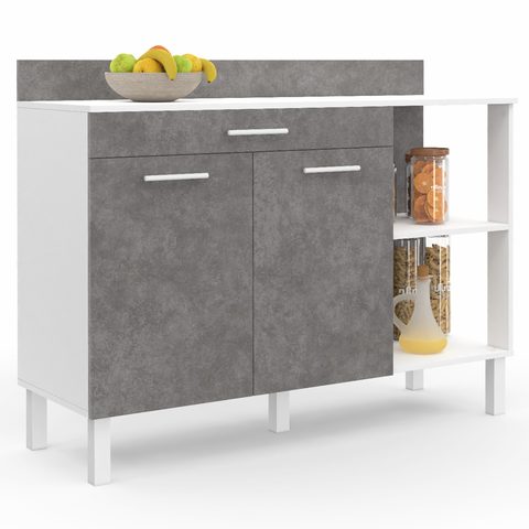 Id Market Buffet bas de cuisine 120 cm cina plan de travail h.83 cm 2 portes + tiroir blanc et effet béton