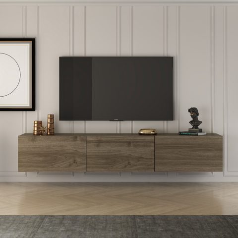 Concept Usine Meuble TV suspendu avec placards 150cm noyer HAL