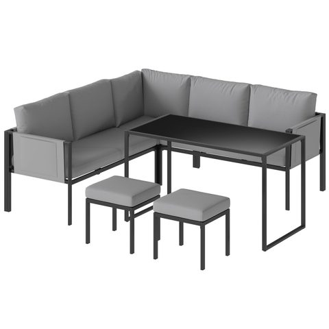 Outsunny Salon de jardin d'angle design 7 places avec table à manger 2 repose-pieds