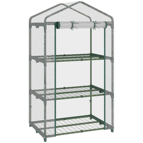 Outsunny Serre de jardin balcon étagère serre 3 niveaux dim. 69L x 49l x 125H cm métal thermolaqué vert PVC haute densité
