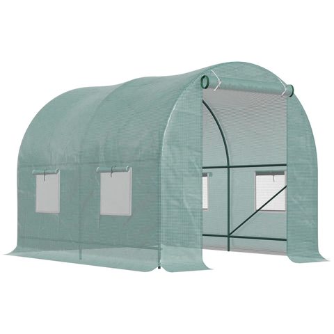 Outsunny Serre de jardin tunnel 5 m² 2,45l x 2l x 1,98h m acier renforcé ø 1,8 cm + pe haute densité 140 g/m² fenêtres porte déroulante