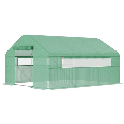 Outsunny Serre de jardin 12 m² - serre tunnel 4 x 3 x 2 m porte 2 grandes fenêtres enroulables maillées acier galvanisé PE