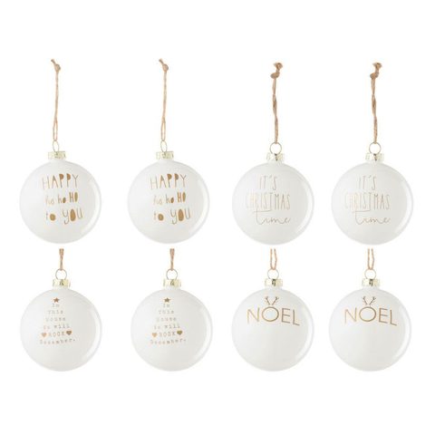 J-line Lot de 8 Boules de Noël Texte 8cm