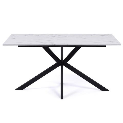 Id Market Table à manger rectangle alix 8 personnes pied araignée noir et plateau effet marbre blanc alaska 160 cm