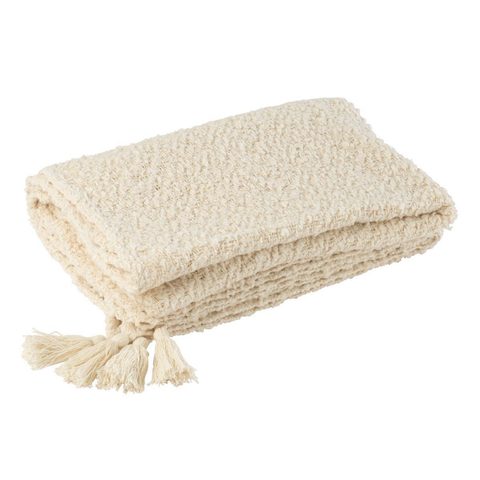 J-line Plaid uni en coton floches 130x180cm